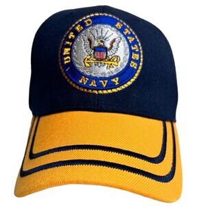US Navy Honor Baseball Cap With Embroidered Seal Adjustable Strap Blue & Yellow